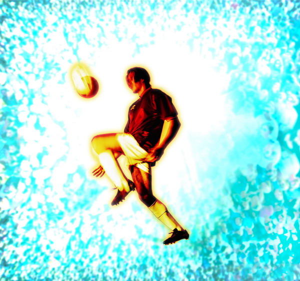 抽象生活图片-抽象图 足球 运动员 膝盖 掂球 水