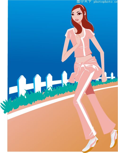 综合体育图片-时尚矢量插画图 女生 早晨 跑步