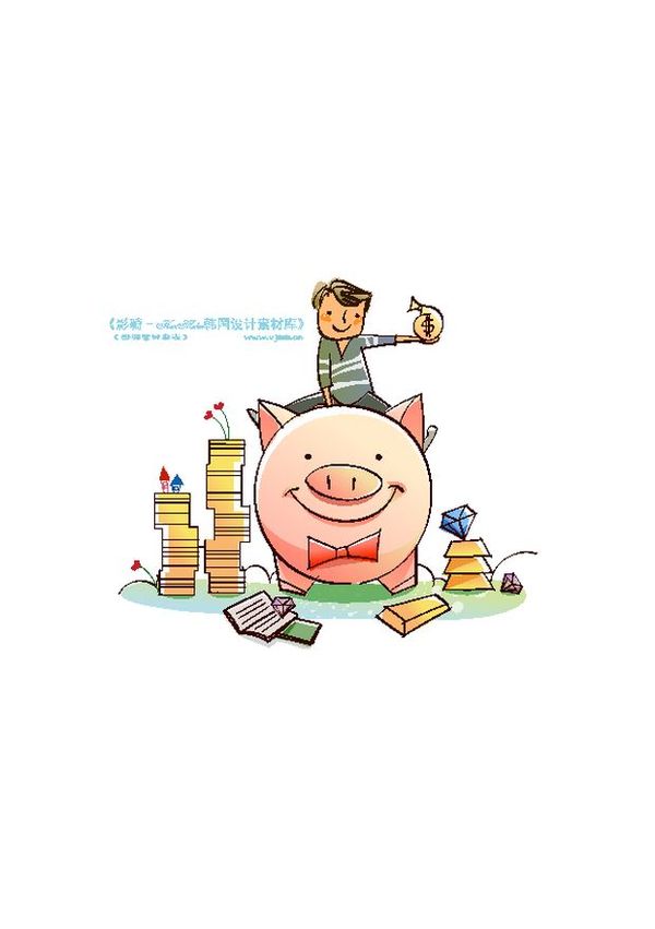 开心卡通图片-人物图 胖胖的猪 钱袋 骑猪男孩