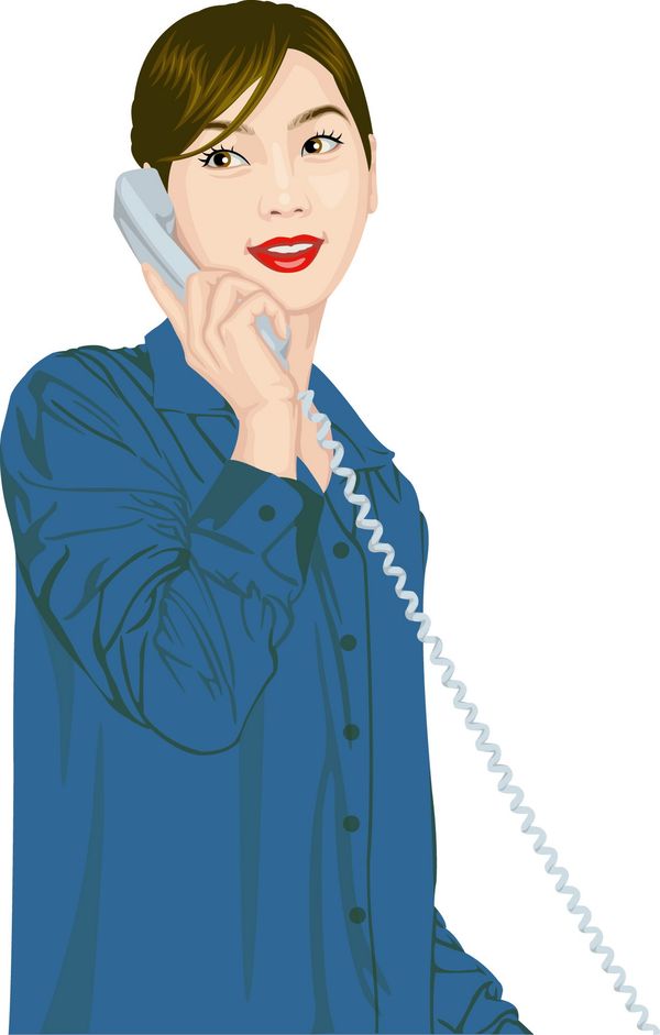 流行时尚图片-标题插画图 清秀 接电话 电话线
